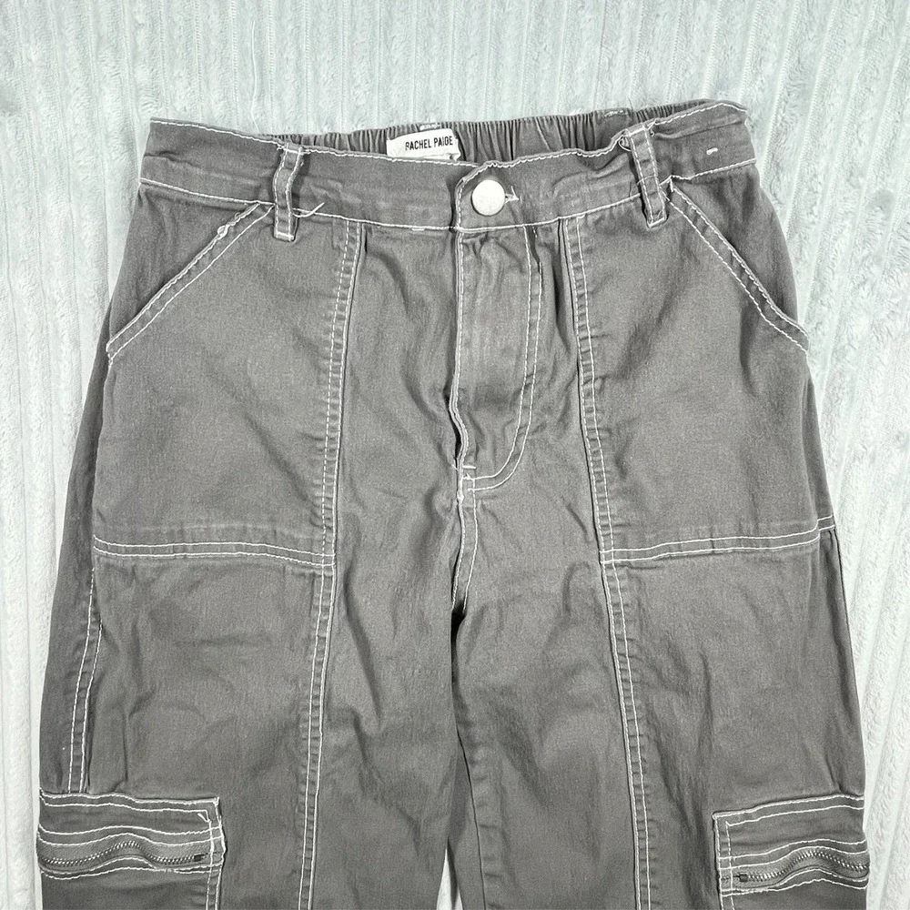 Rachel Paige Wide Leg Cargo Pants Women's S Elastic Waist‎ Baggy Skater Gray